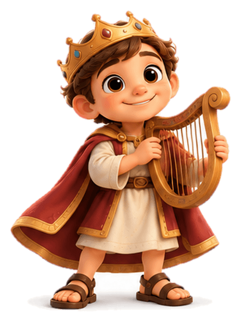 Niño con corona y un arpa
